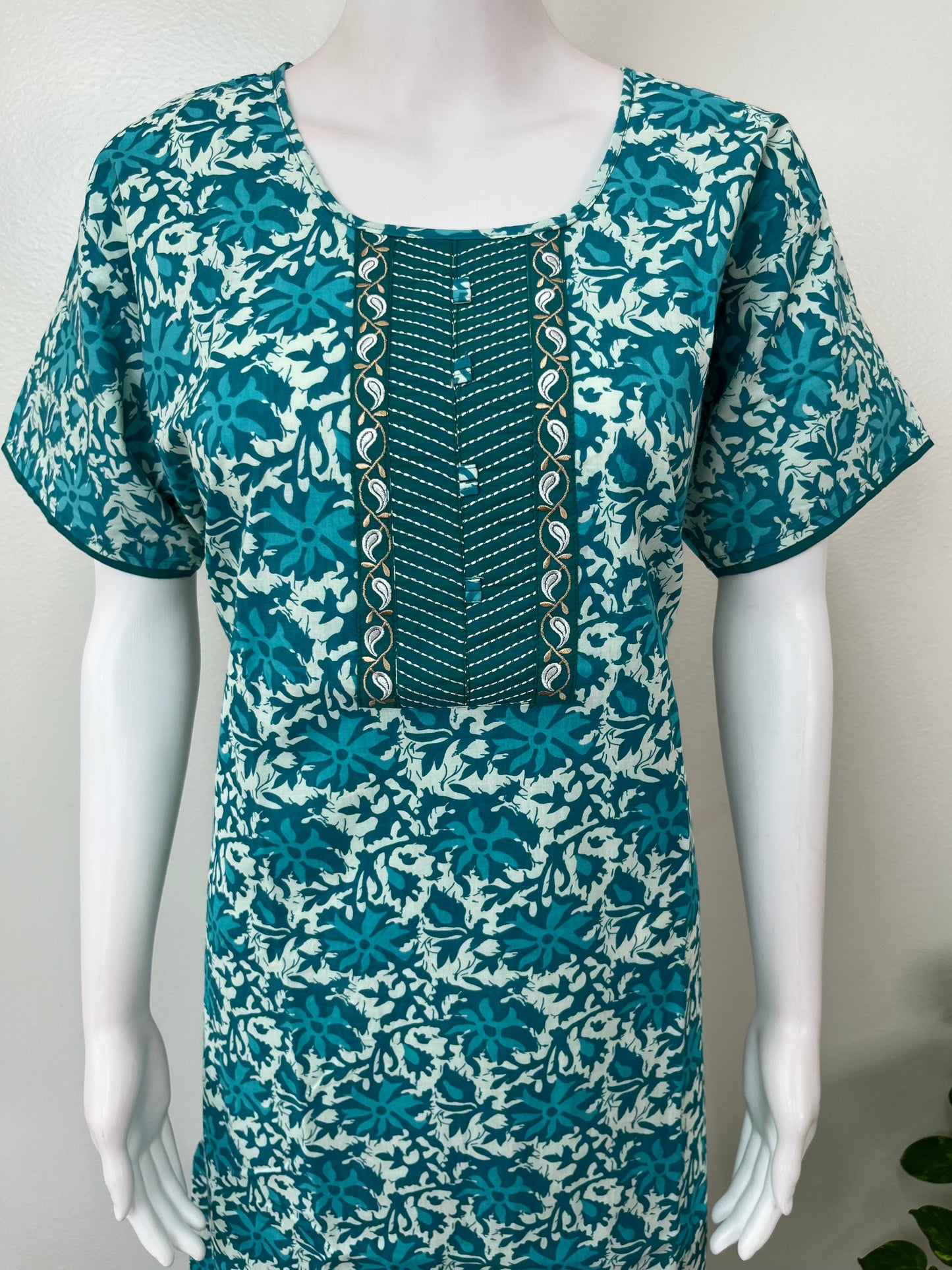 Teal A-Line Pure Cotton Nighty