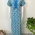 Blue Pure Cotton Embroidered Nighty