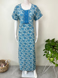 Blue Pure Cotton Embroidered Nighty