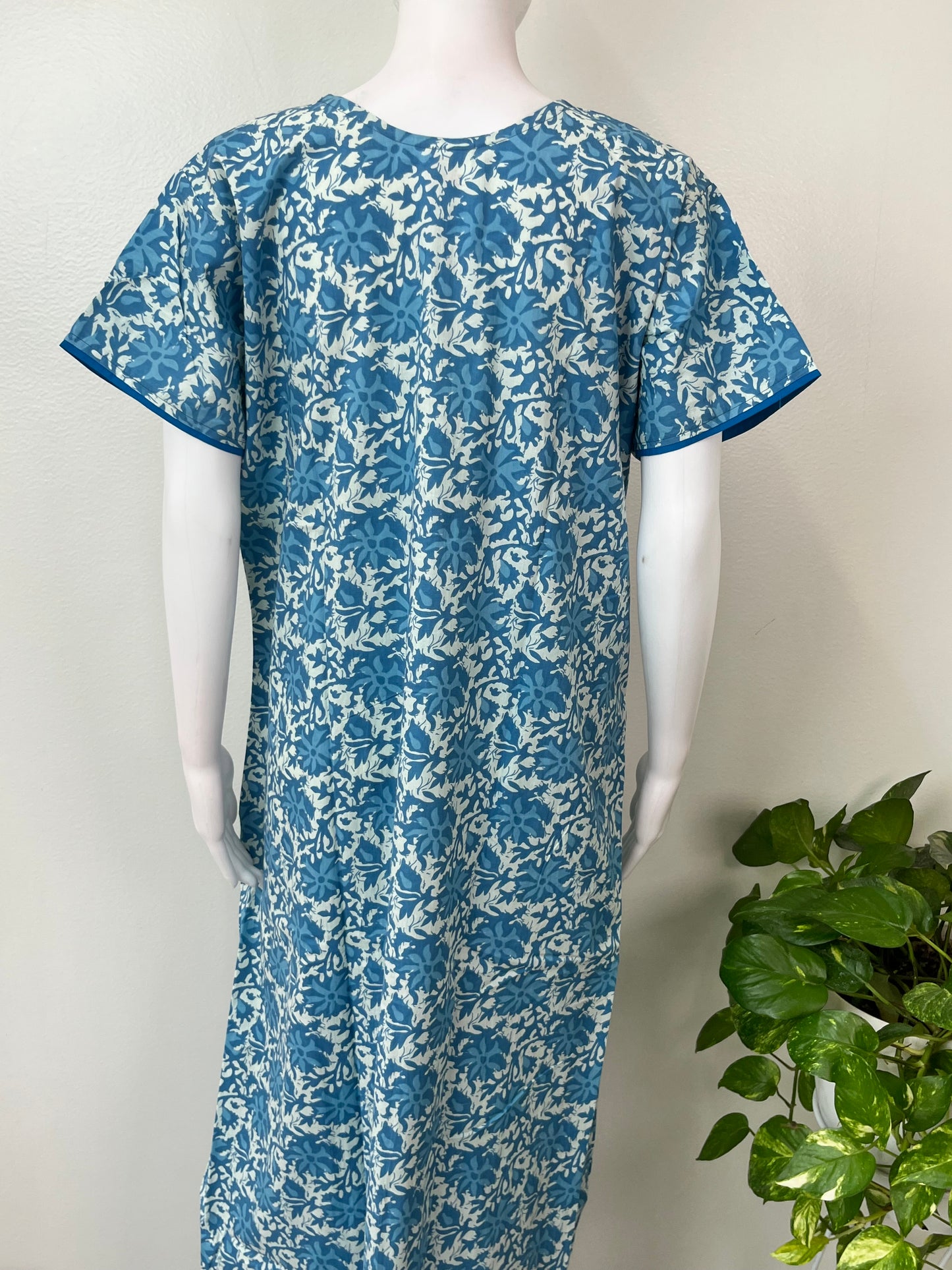 Blue Pure Cotton Embroidered Nighty