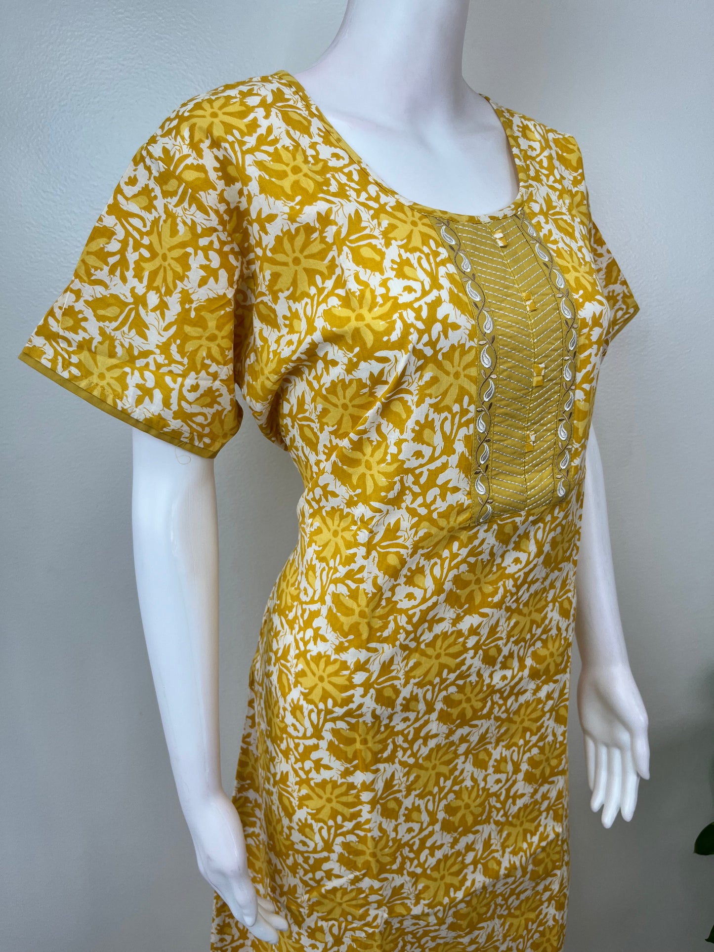 Yellow A-Line Pattern Pure Cotton Nighty