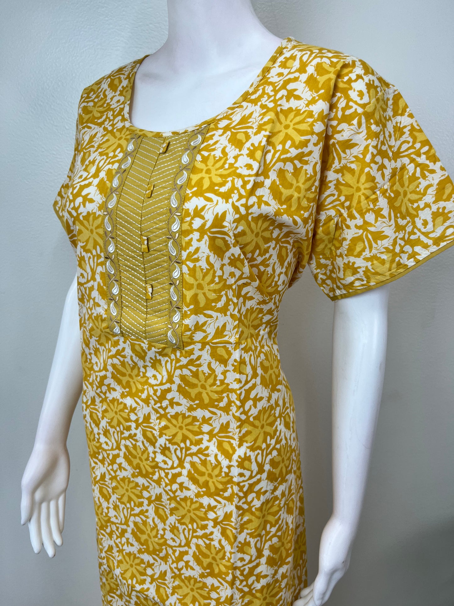 Yellow A-Line Pattern Pure Cotton Nighty