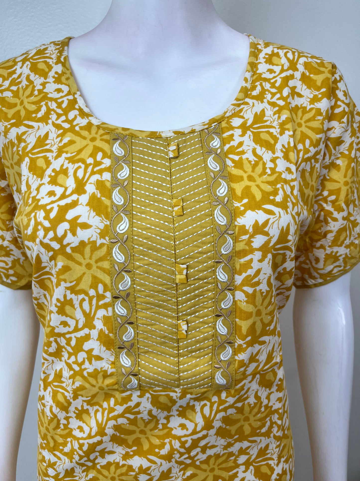 Yellow A-Line Pattern Pure Cotton Nighty