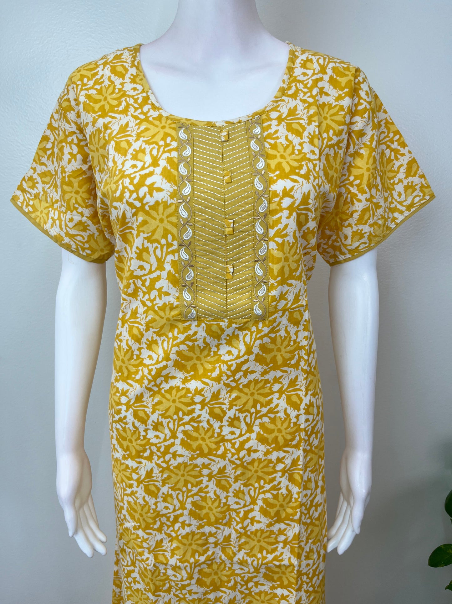 Yellow A-Line Pattern Pure Cotton Nighty