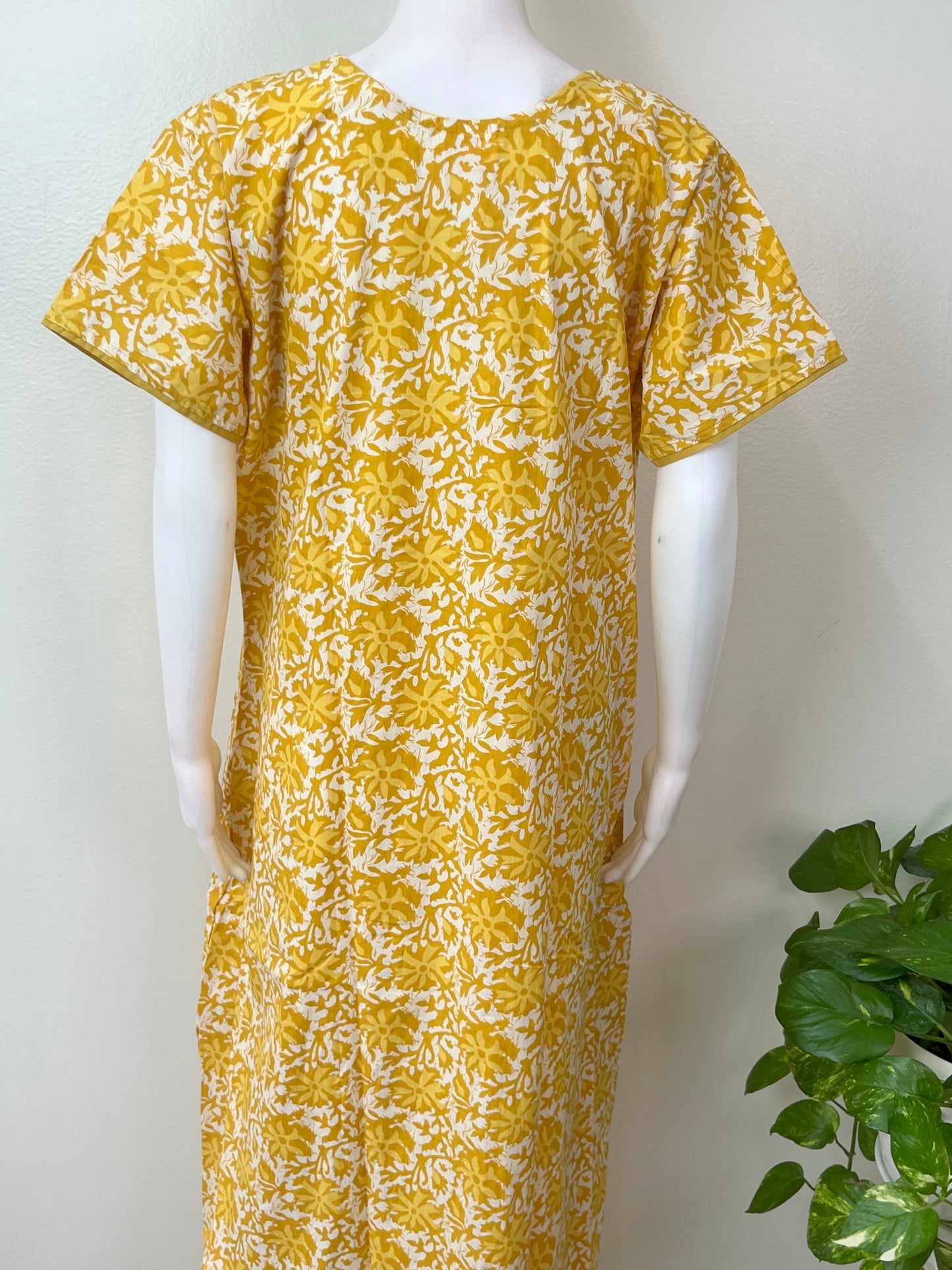 Yellow A-Line Pattern Pure Cotton Nighty