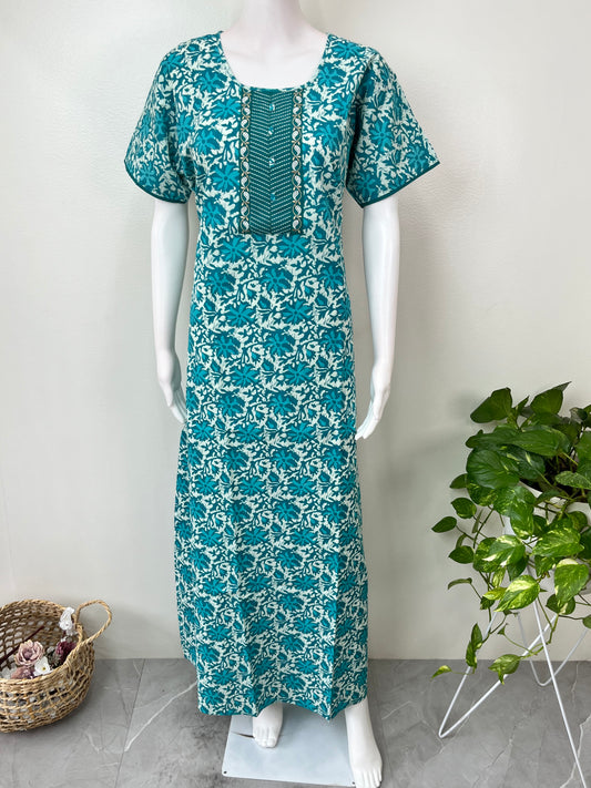 Teal A-Line Pure Cotton Nighty