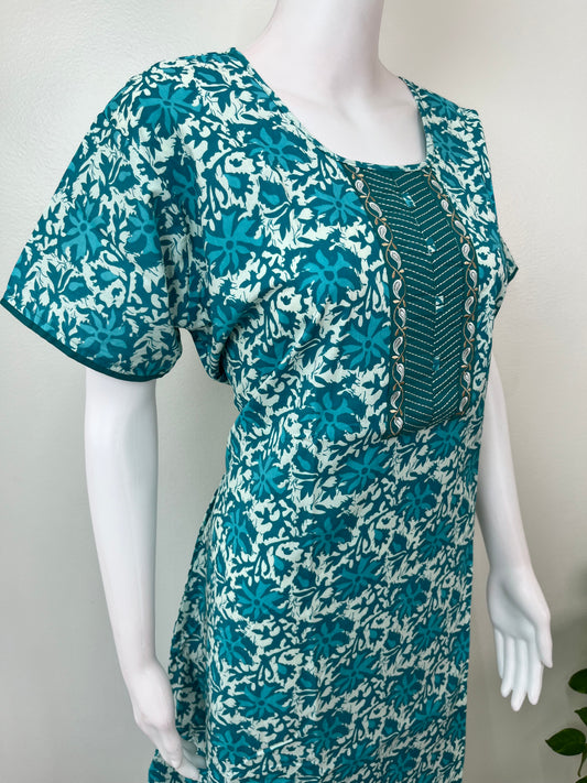 Teal A-Line Pure Cotton Nighty