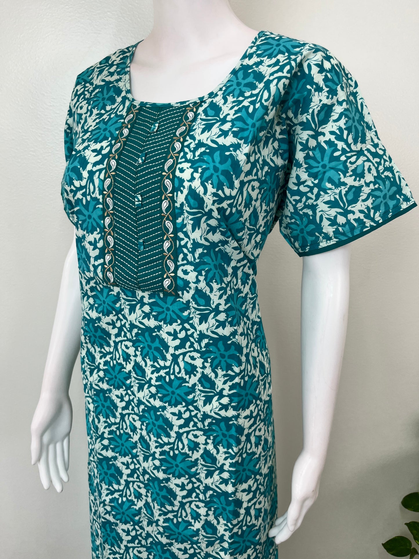 Teal A-Line Pure Cotton Nighty