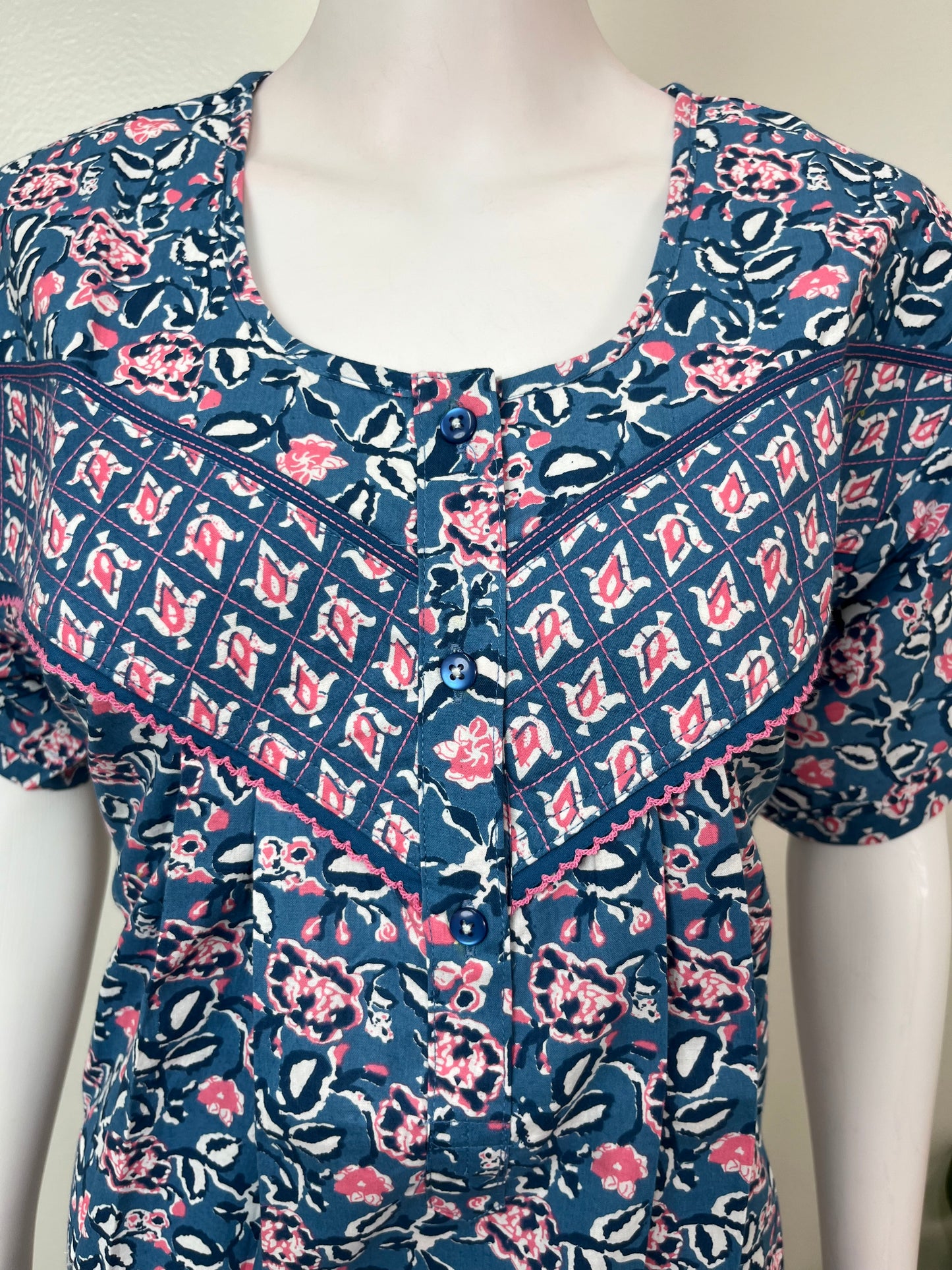 Navy Blue 100% Cotton Nightgown for Women