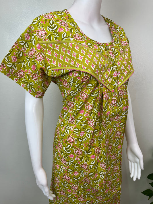 Yellow Floral Pure Cotton Nighty