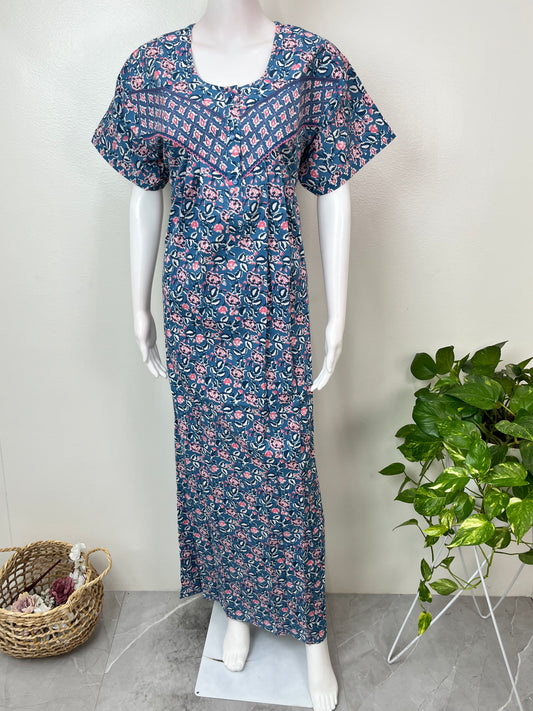 Navy Blue 100% Cotton Nightgown for Women