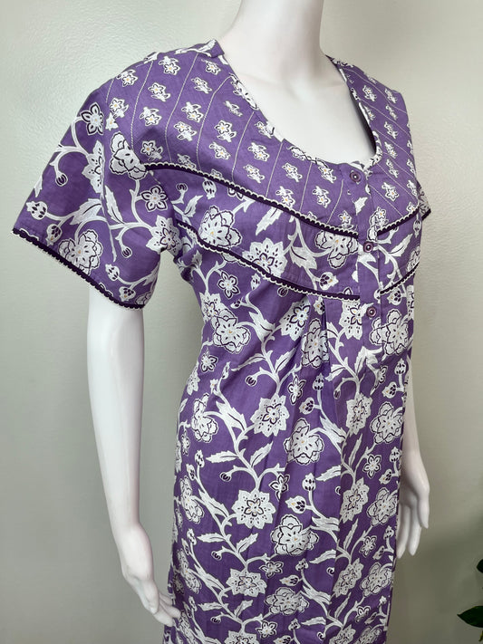 Lavender Pleated Style 100% Cotton Nighty