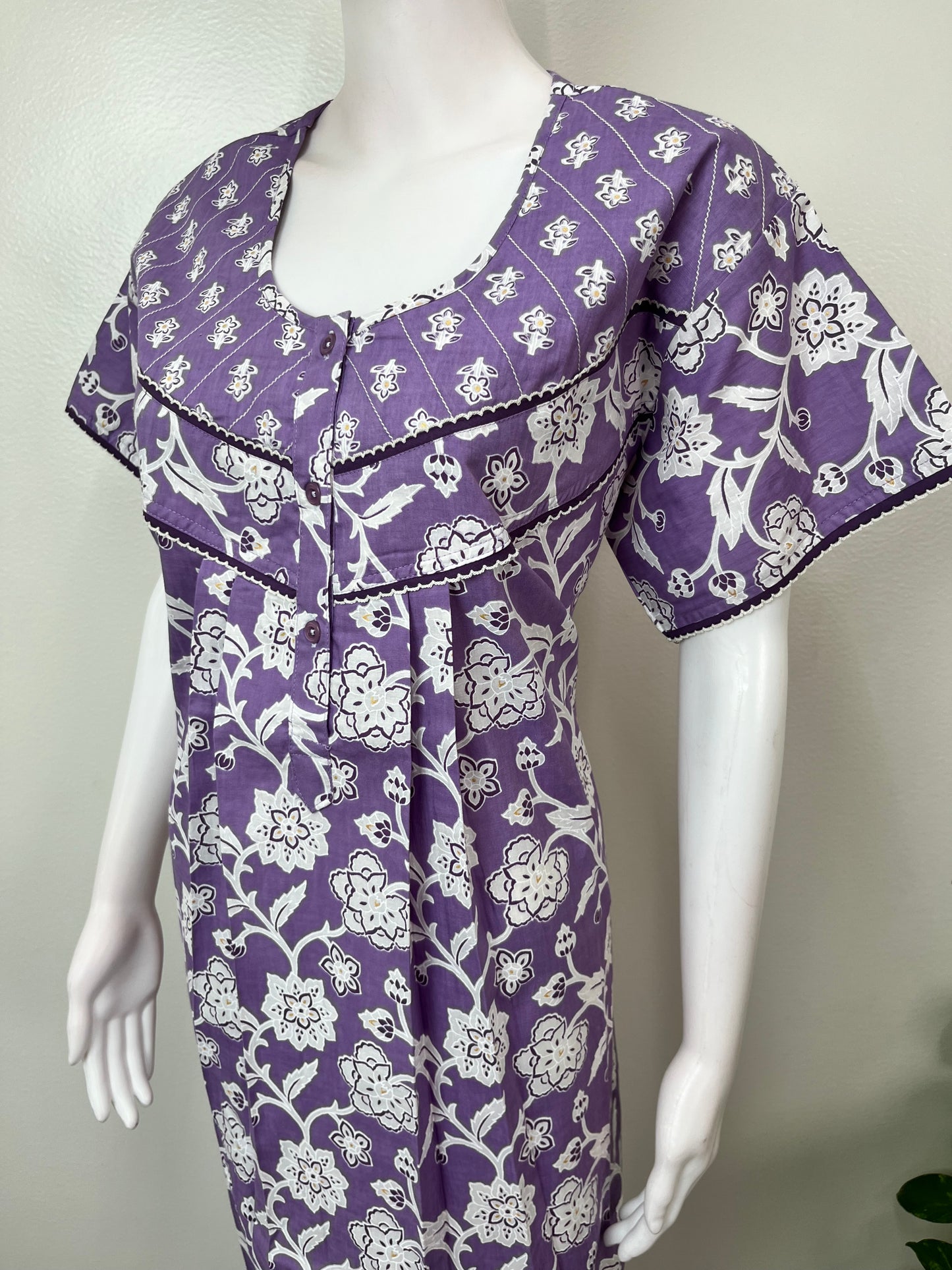 Lavender Pleated Style 100% Cotton Nighty