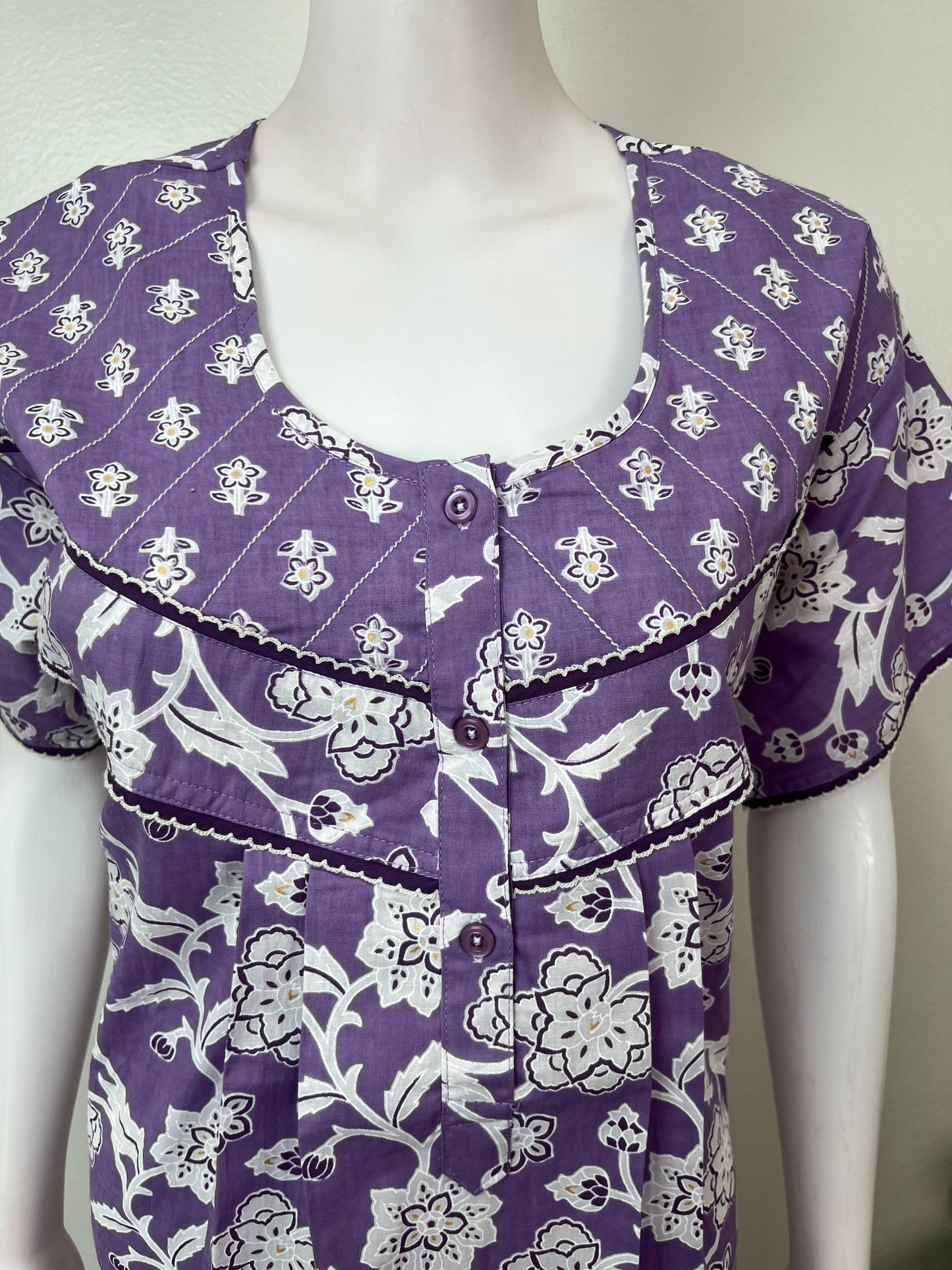 Lavender Pleated Style 100% Cotton Nighty