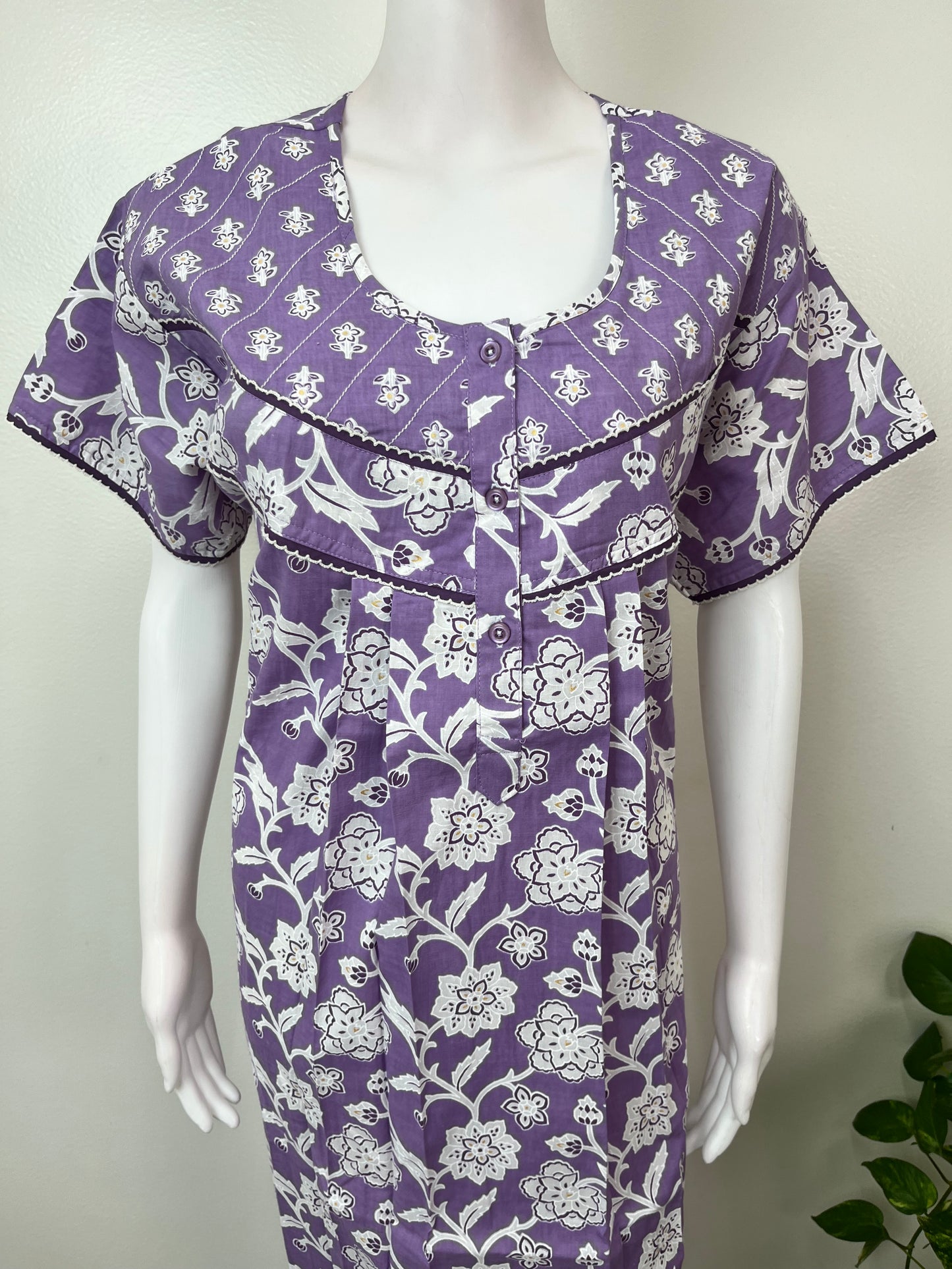 Lavender Pleated Style 100% Cotton Nighty