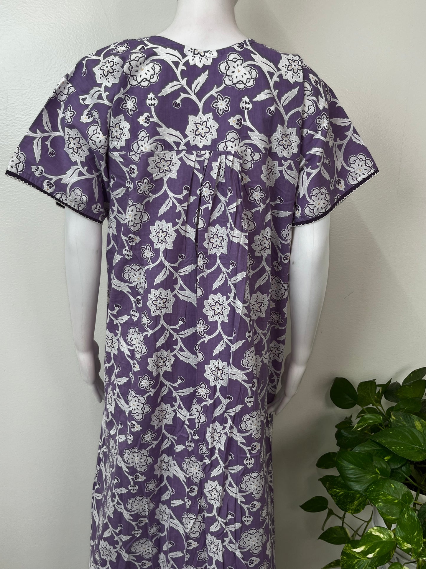 Lavender Pleated Style 100% Cotton Nighty