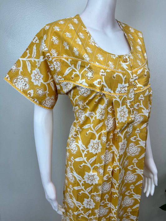 Yellow Floral Pure Cotton Nightgown