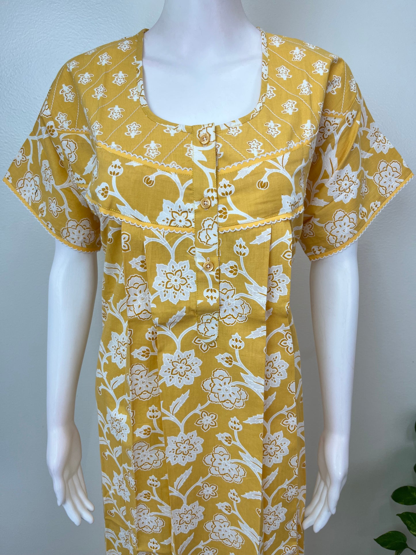 Yellow Floral Pure Cotton Nightgown