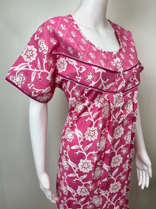 Pink Floral Pure Cotton Women's Nightgown