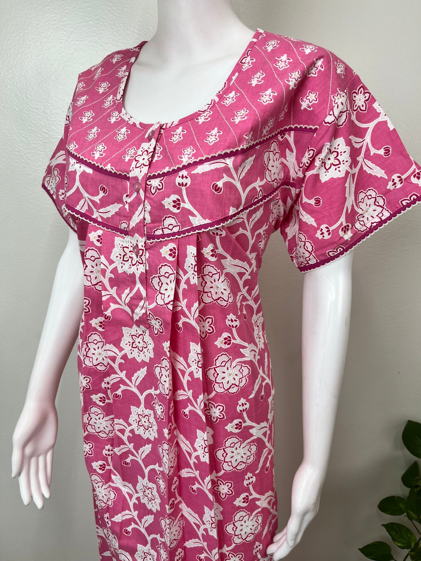 Pink Floral Pure Cotton Women's Nightgown