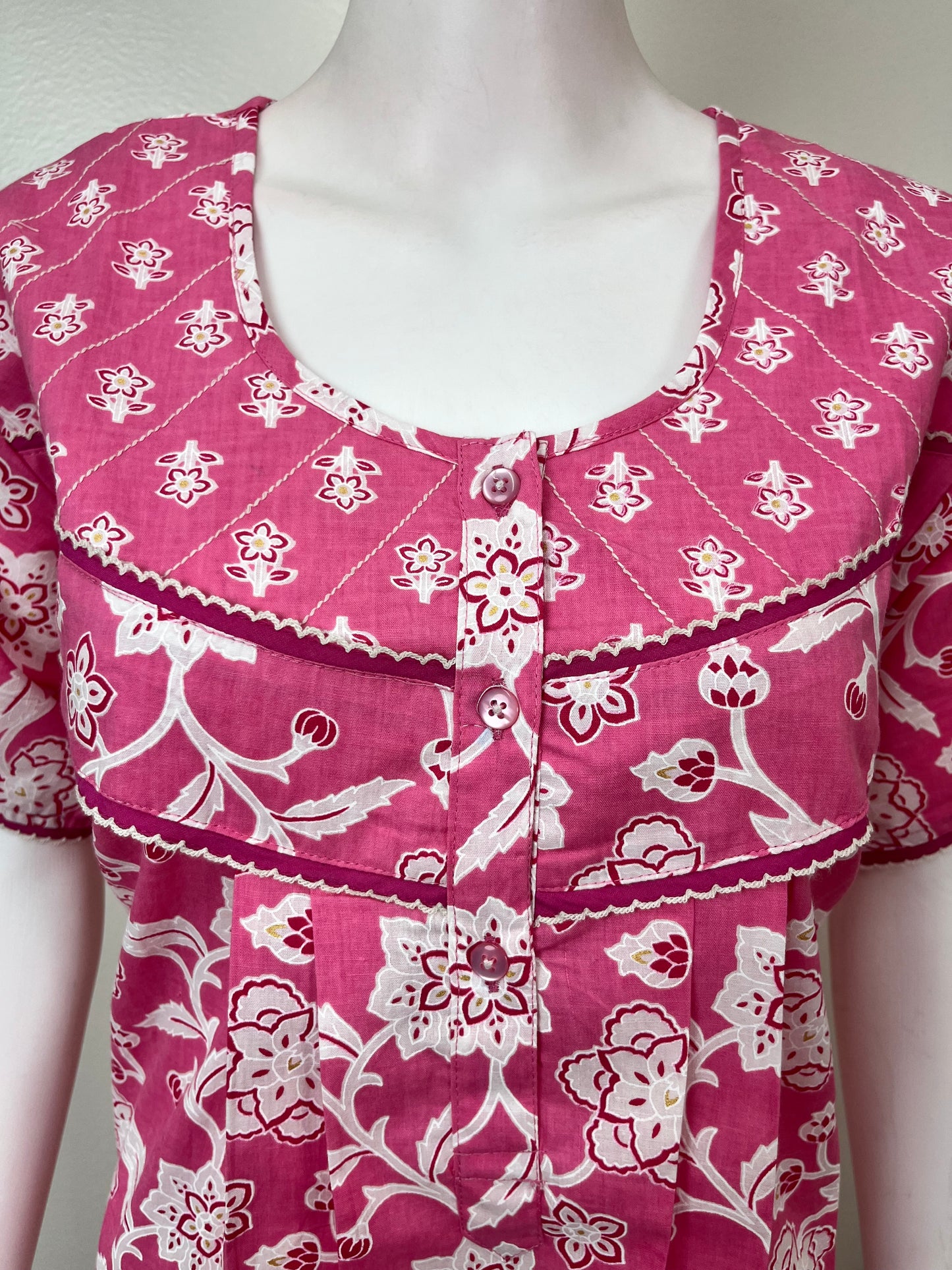 Pink Floral Pure Cotton Women's Nightgown