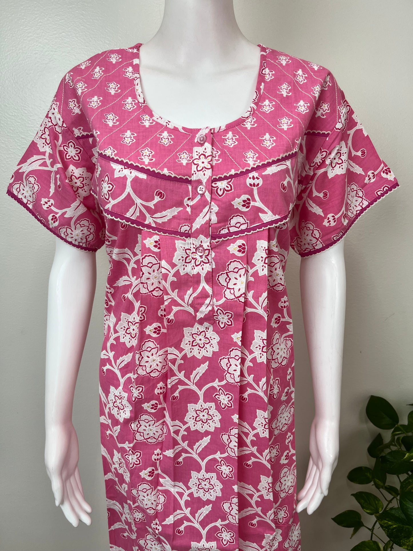 Pink Floral Pure Cotton Women's Nightgown