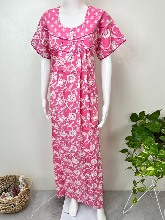 Pink Floral Pure Cotton Women's Nightgown