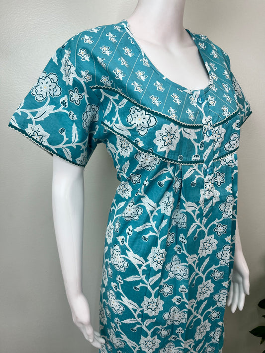 Sky Blue Pure Cotton Nighty Elegant & Comfortable