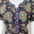 Navy Blue Embroidered Pure Cotton Nightgown