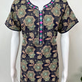 Navy Blue Embroidered Pure Cotton Nightgown