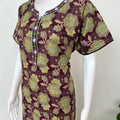 Wine Floral Printed 100% Cotton Nighty