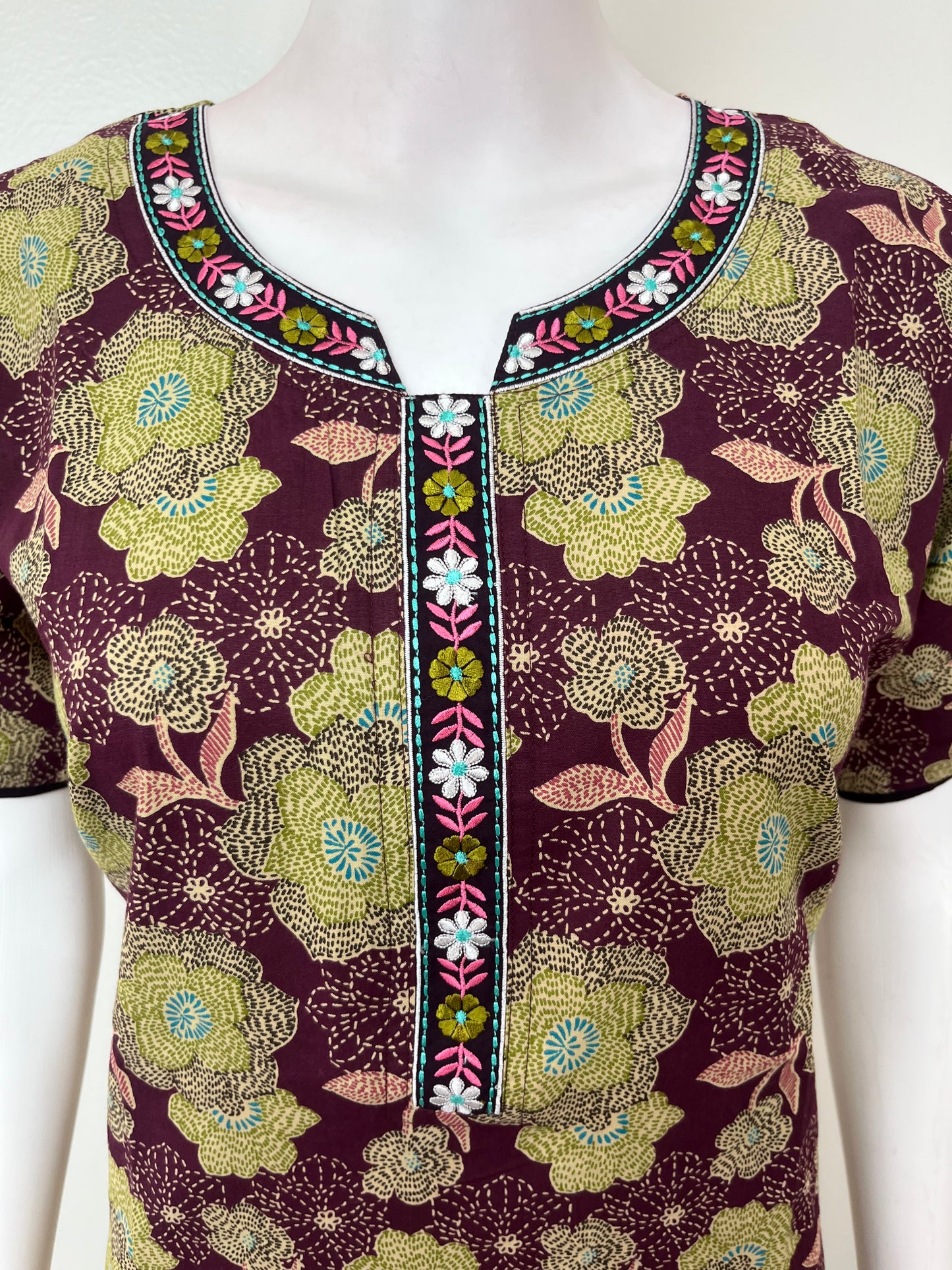 Wine Floral Printed 100% Cotton Nighty