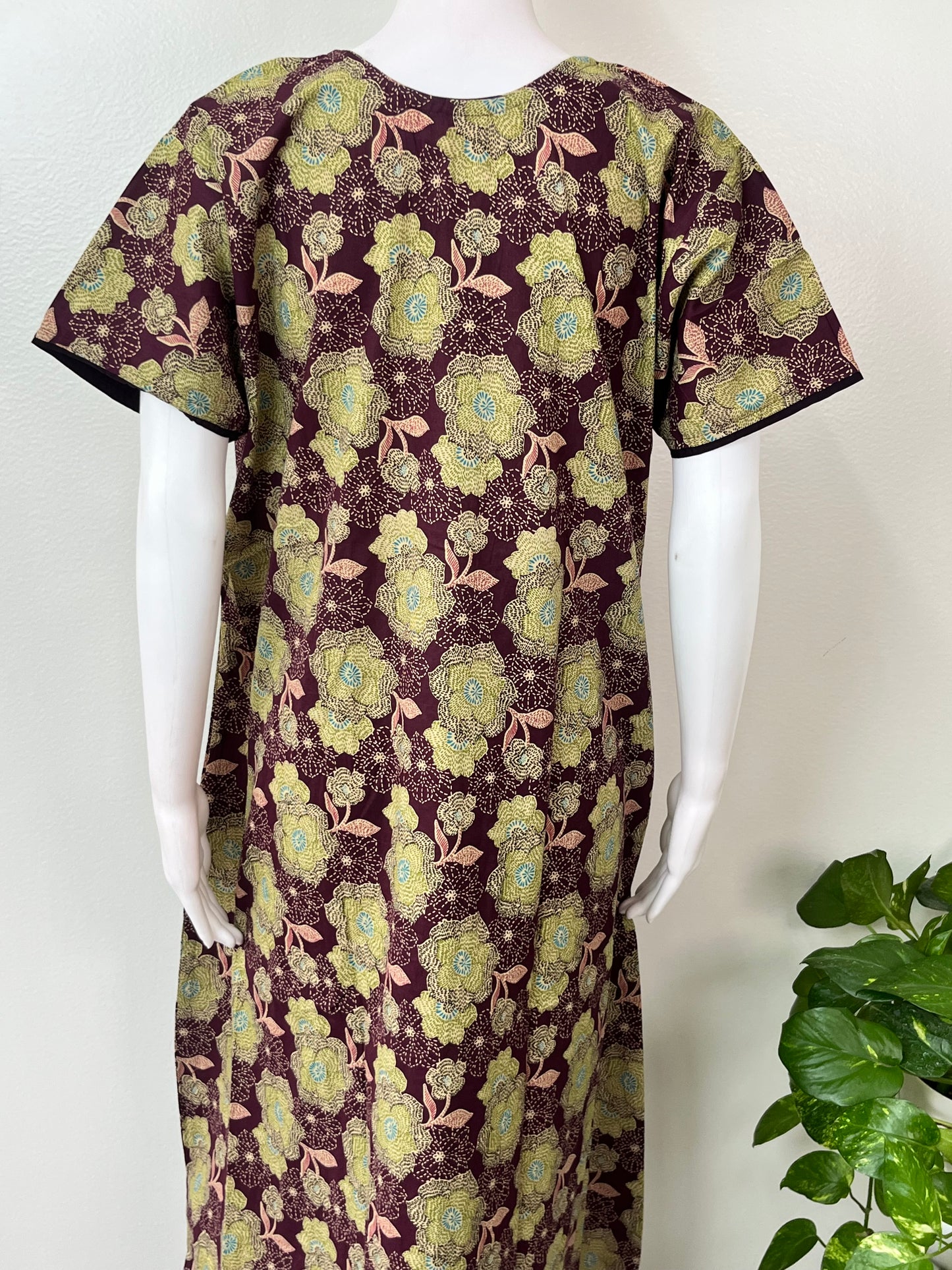 Wine Floral Printed 100% Cotton Nighty