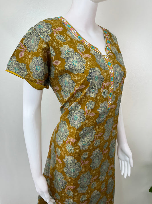 Mustard A-Line Pattern 100% Cotton Nighty