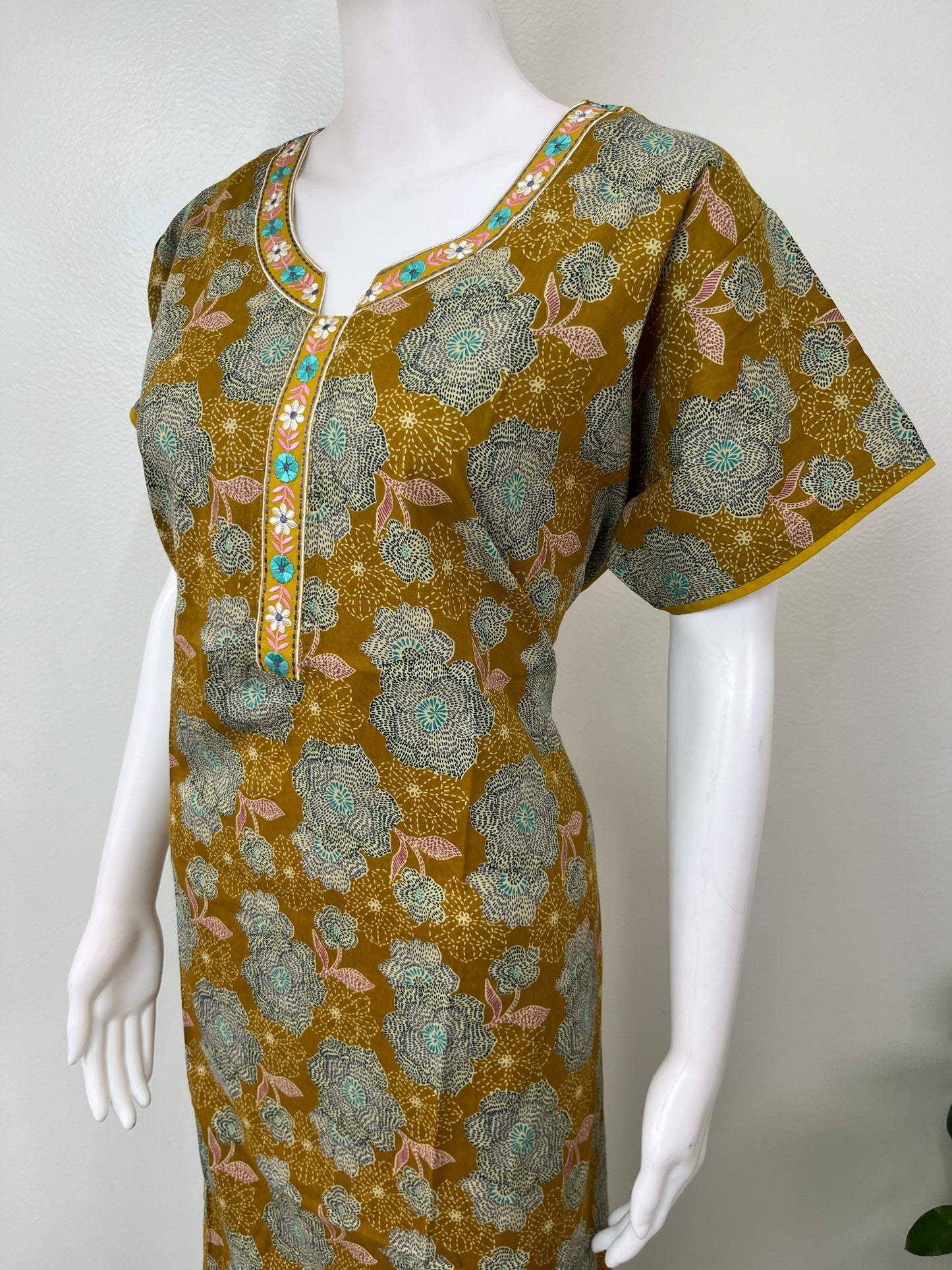 Mustard A-Line Pattern 100% Cotton Nighty