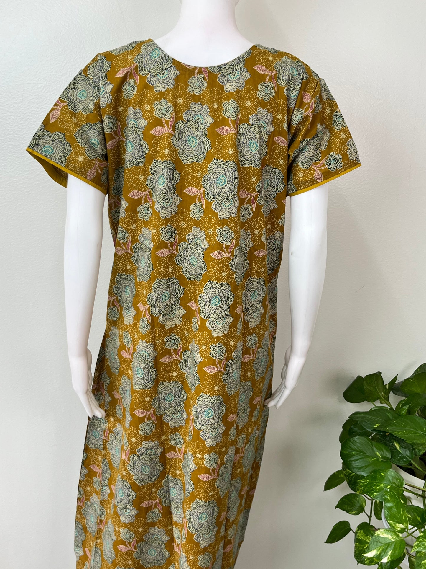 Mustard A-Line Pattern 100% Cotton Nighty