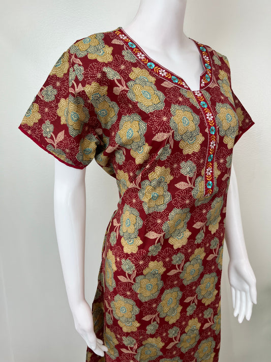 Maroon Printed 100% Cotton Nighty