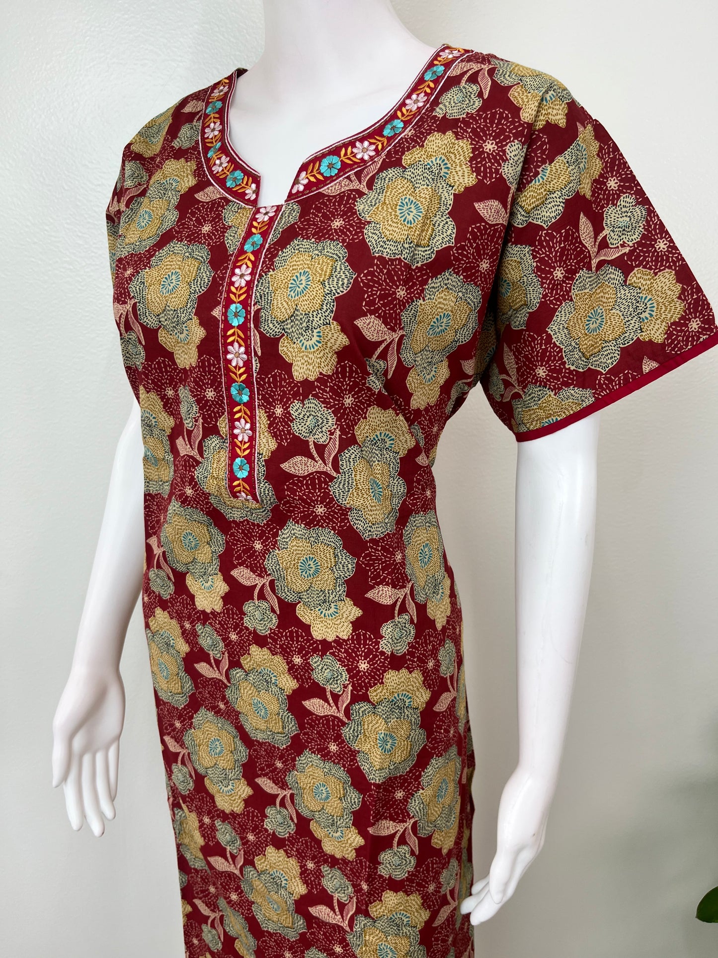 Maroon Printed 100% Cotton Nighty