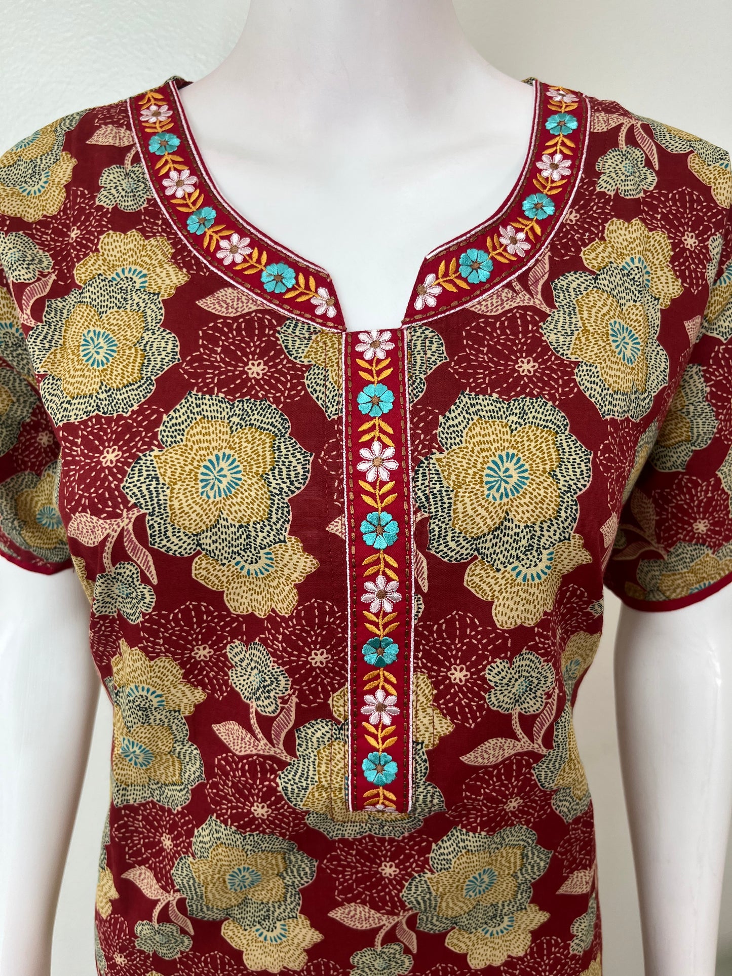 Maroon Printed 100% Cotton Nighty