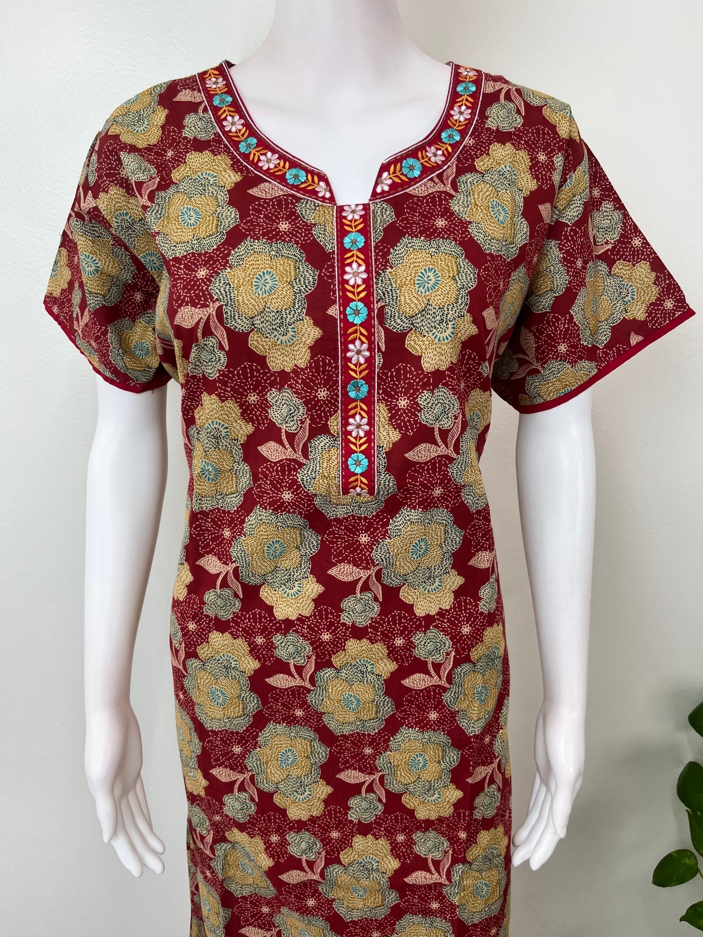 Maroon Printed 100% Cotton Nighty