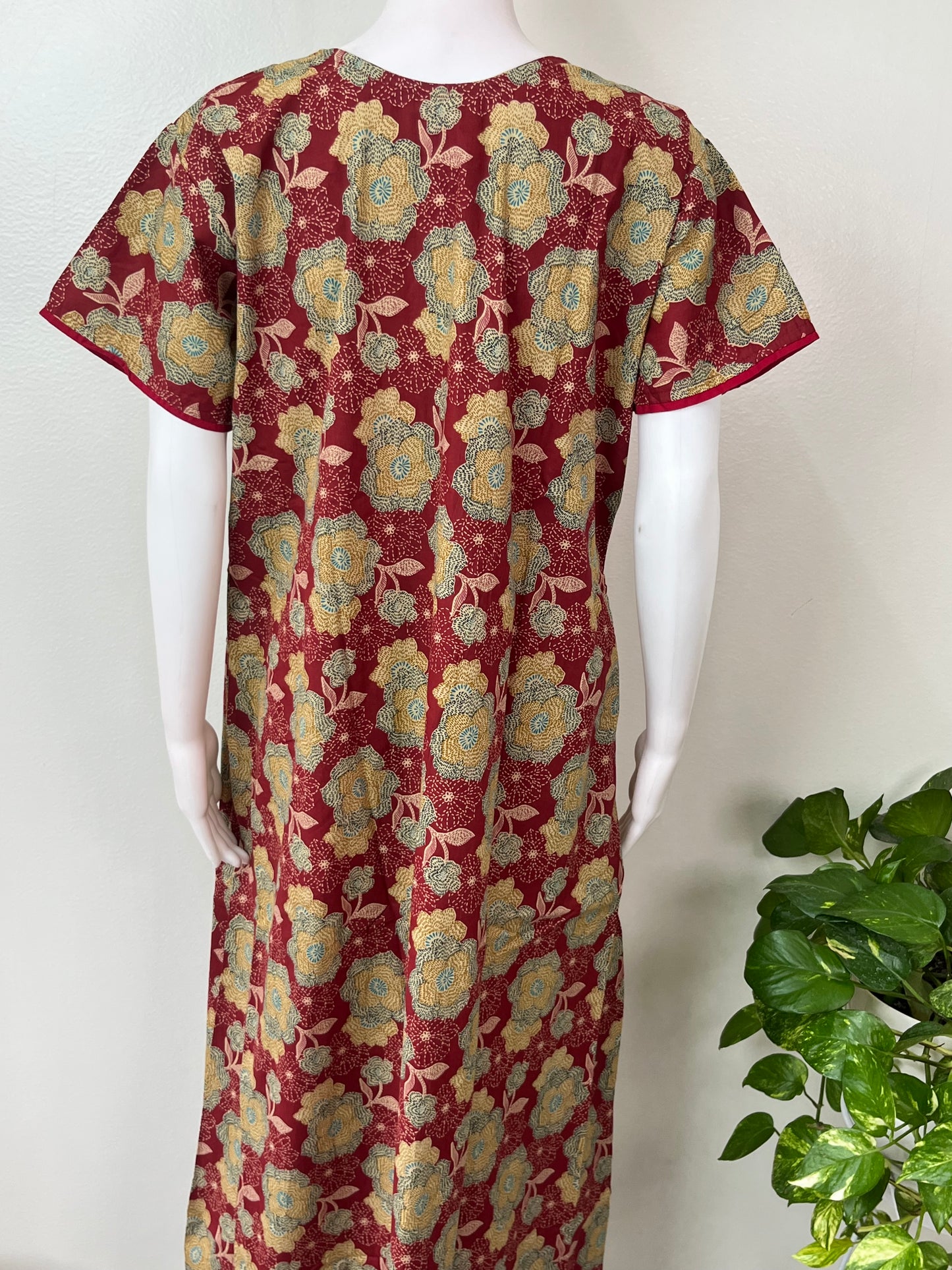 Maroon Printed 100% Cotton Nighty
