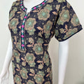 Navy Blue Embroidered Pure Cotton Nightgown