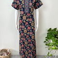 Navy Blue Floral Printed 100% Cotton Nightgown