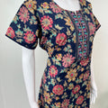 Navy Blue Floral Printed 100% Cotton Nightgown