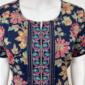 Navy Blue Floral Printed 100% Cotton Nightgown