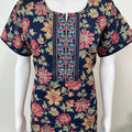 Navy Blue Floral Printed 100% Cotton Nightgown