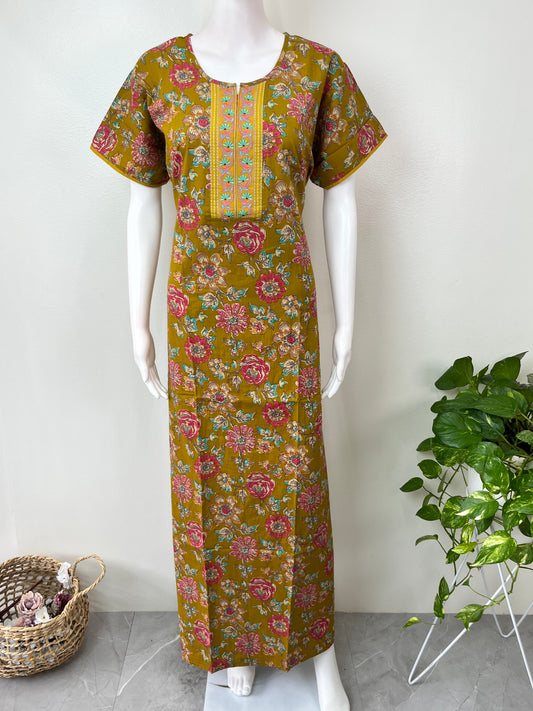 Mustard 100% Cotton Nighty for Women