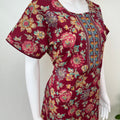 Maroon Floral Printed 100% Cotton Nightgown
