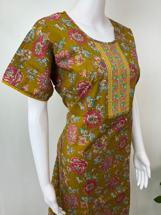 Mustard 100% Cotton Nighty for Women