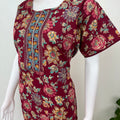 Maroon Floral Printed 100% Cotton Nightgown